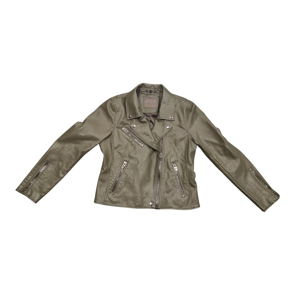BlankNYC Pleather Vegan Moto Jacket Army Green Size Large Excellent Condition